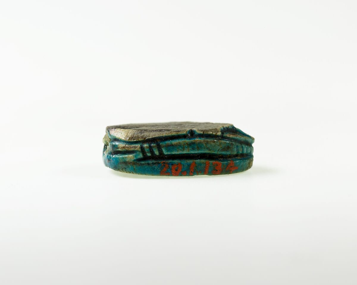 Scarab Decorated with Scrolls, Bright blue glazed steatite