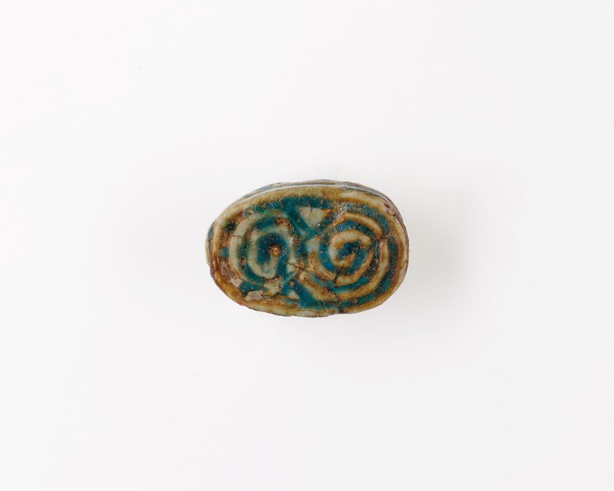 Scarab with Scroll Design, Green glazed steatite 