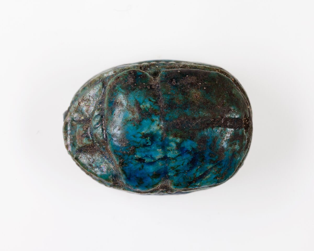 Scarab with Papyrus Motif and Signs, Bright blue glazed steatite