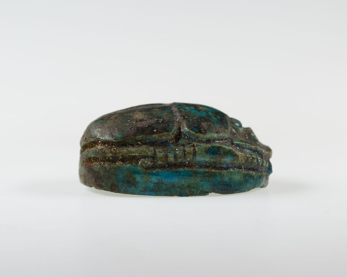 Scarab with Papyrus Motif and Signs, Bright blue glazed steatite