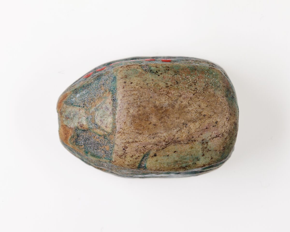 Scarab with Hieroglyphs and Recumbent Donkey, Green glazed steatite