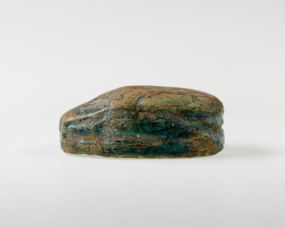 Scarab with Hieroglyphs and Recumbent Donkey, Green glazed steatite