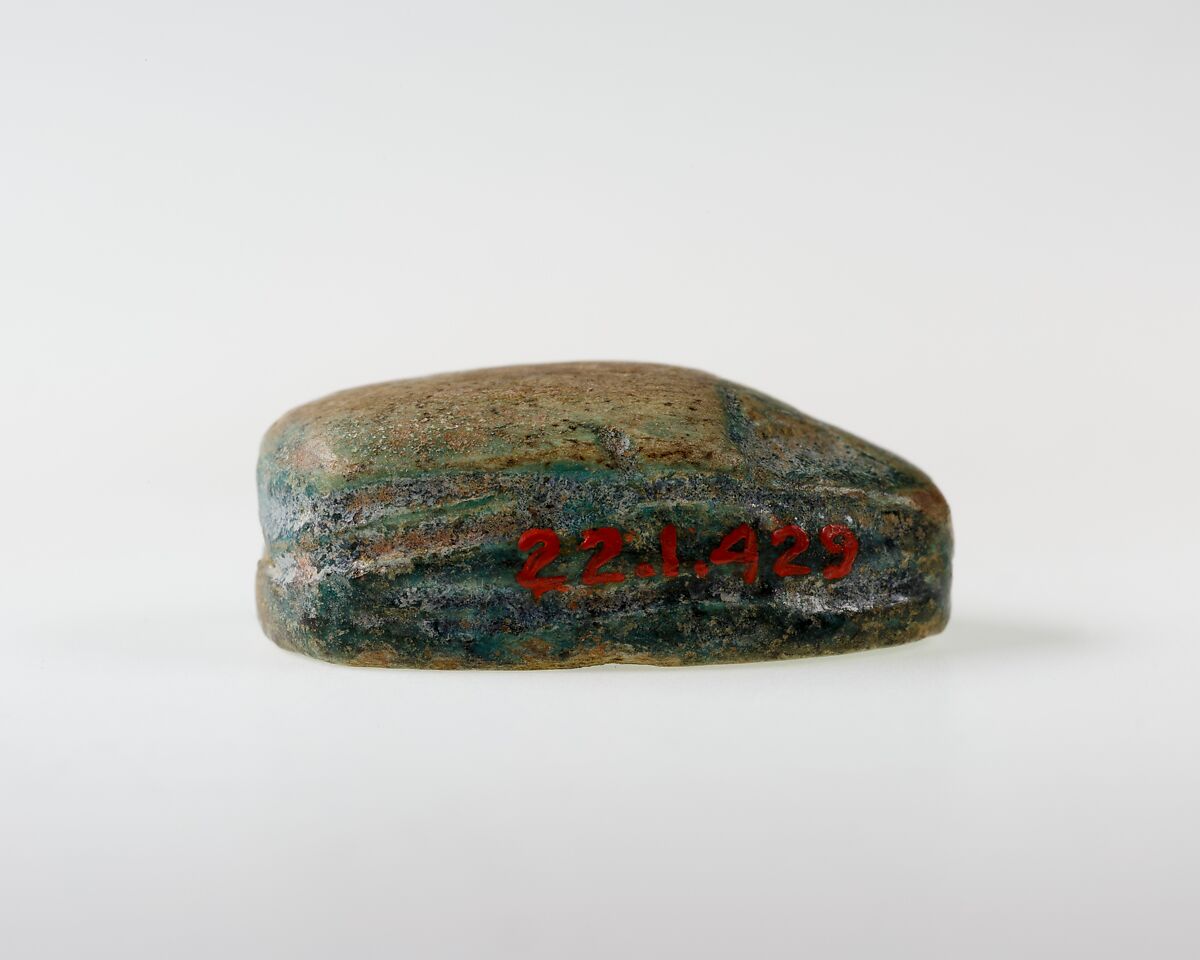 Scarab with Hieroglyphs and Recumbent Donkey, Green glazed steatite