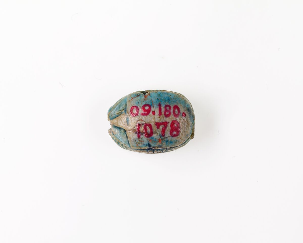 Scarab with Papyrus Plants and Signs, Green glazed steatite