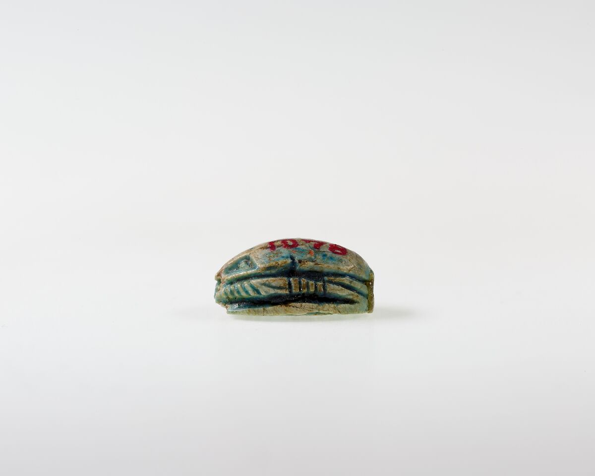 Scarab with Papyrus Plants and Signs, Green glazed steatite