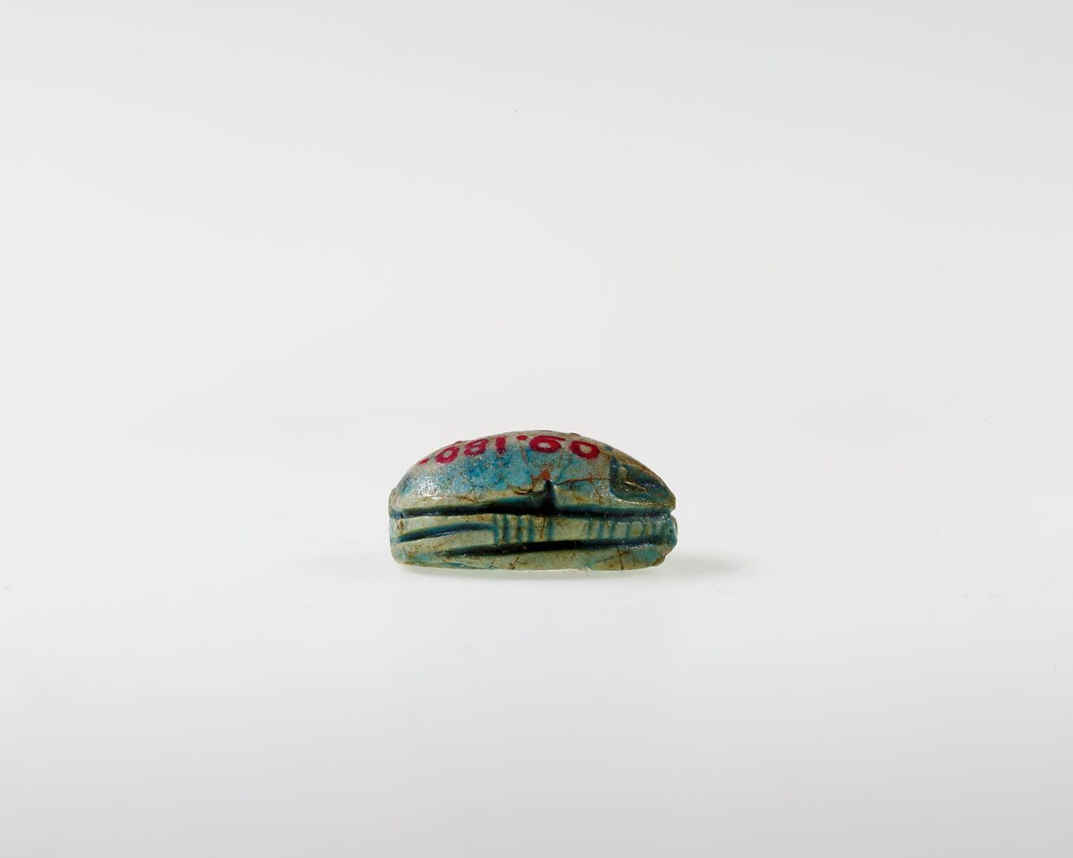 Scarab with Papyrus Plants and Signs, Green glazed steatite