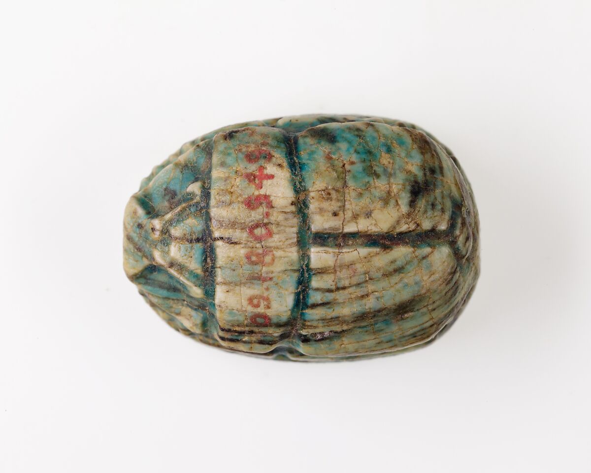Scarab Inscribed with Hieroglyphs, Green glazed steatite