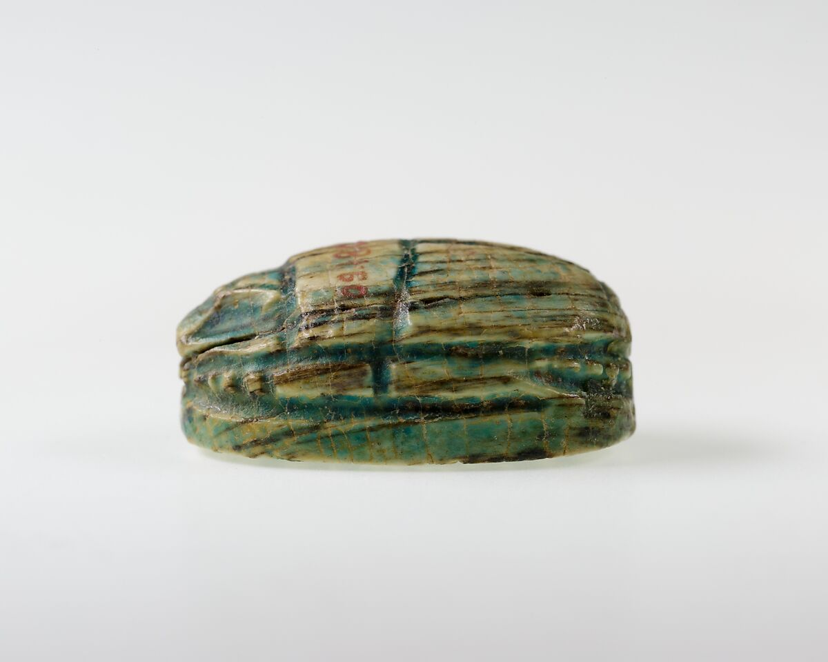 Scarab Inscribed with Hieroglyphs, Green glazed steatite