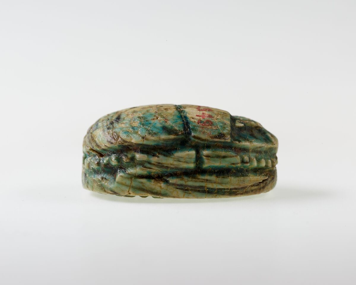Scarab Inscribed with Hieroglyphs, Green glazed steatite