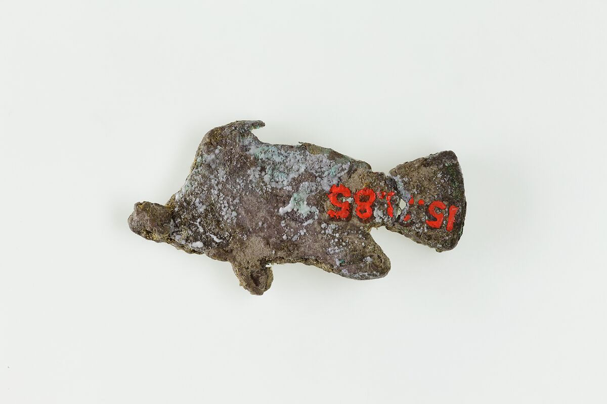 Fish amulet, Silver, carnelian, faience