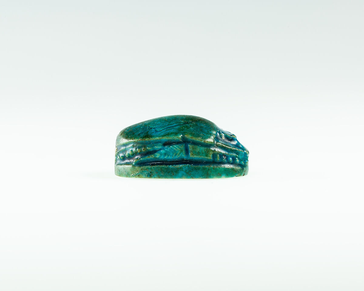 Scarab Incised with Hieroglyphs, Bright blue glazed steatite