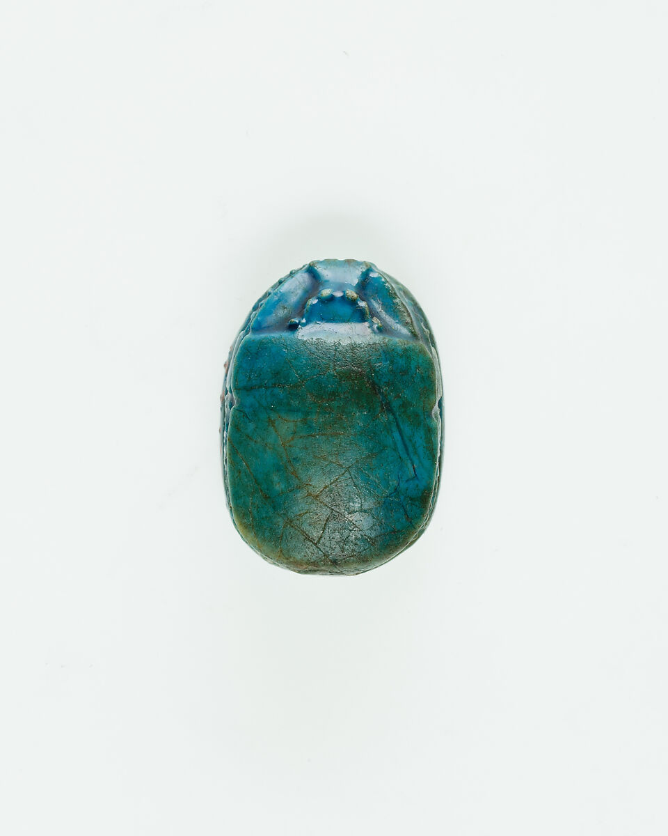 Scarab Incised with Hieroglyphs, Bright blue glazed steatite