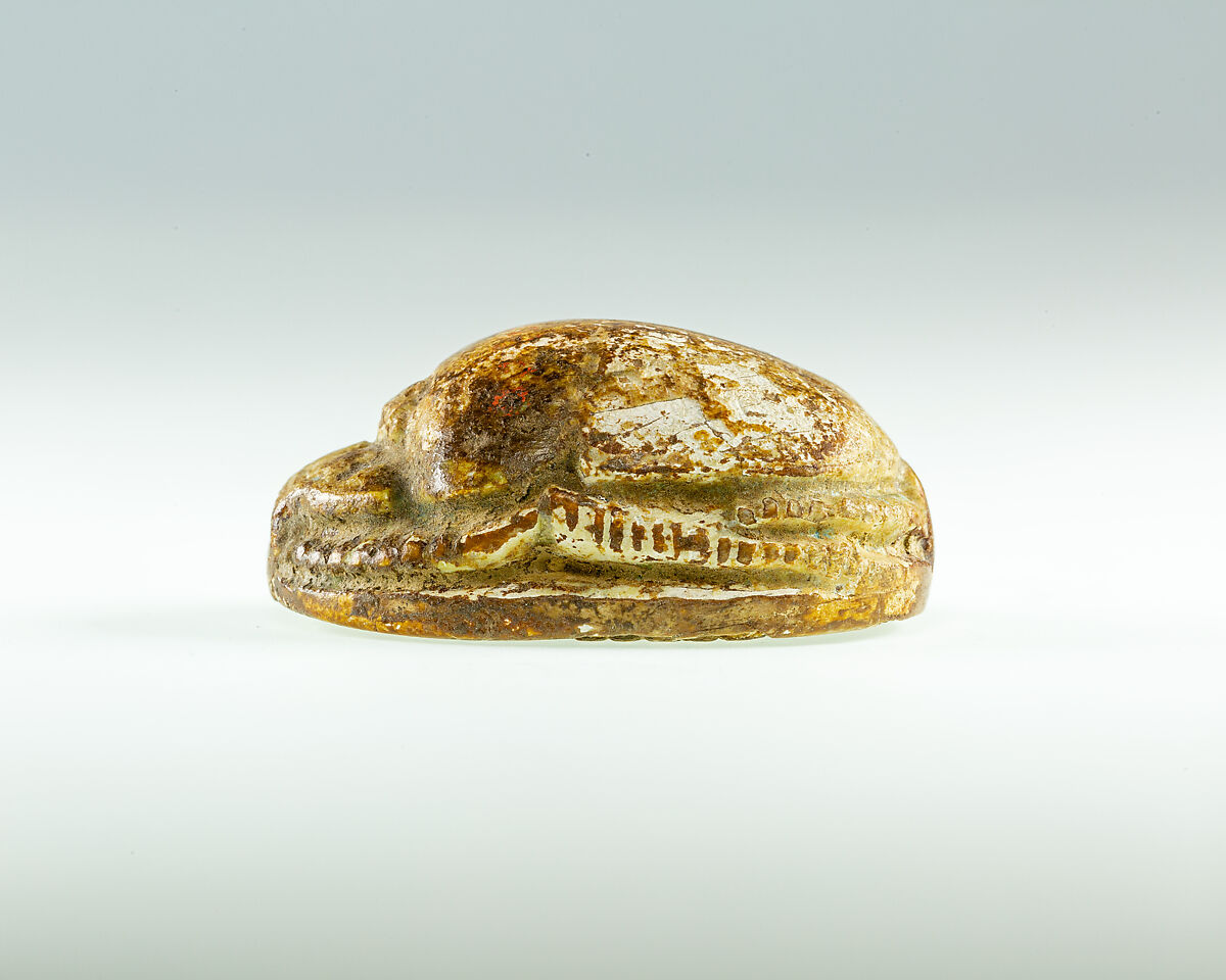 Scarab Incised with Nefer Sign and Coil Design, Steatite, traces of pale green glaze