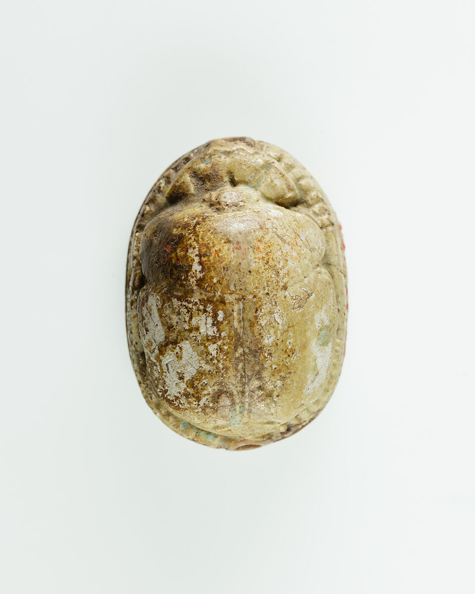 Scarab Incised with Nefer Sign and Coil Design, Steatite, traces of pale green glaze