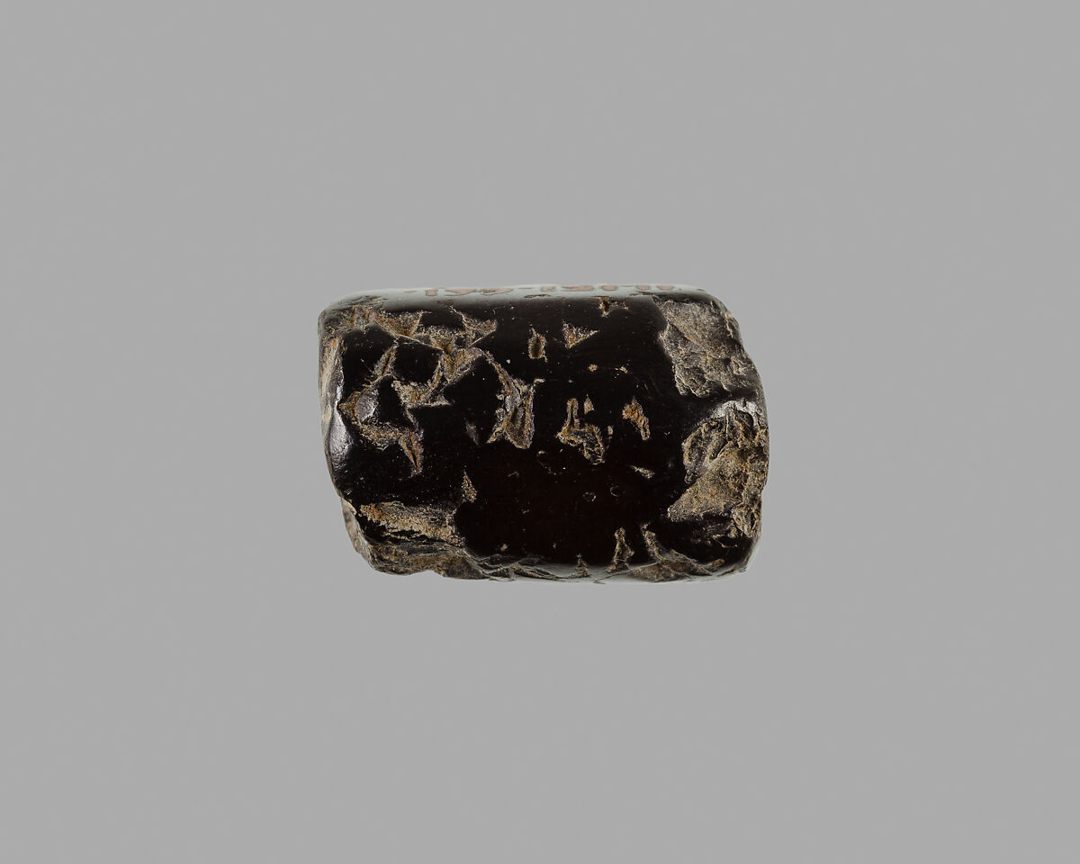 Polygonal cylinder seal; possibly reworked at a later date; possibly inscribed, Hematite 