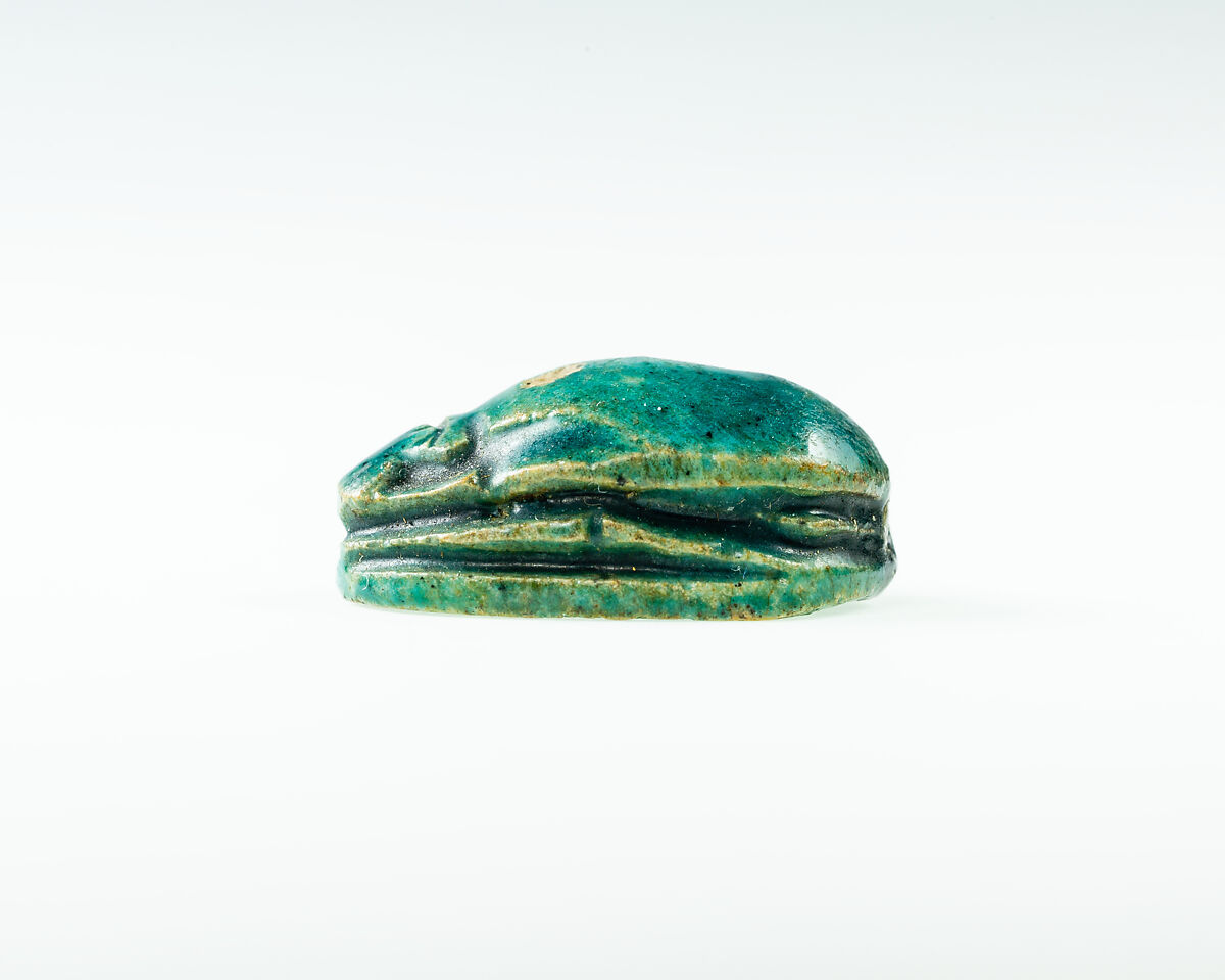 Scarab Inscribed with Hieroglyphs, Green glazed steatite