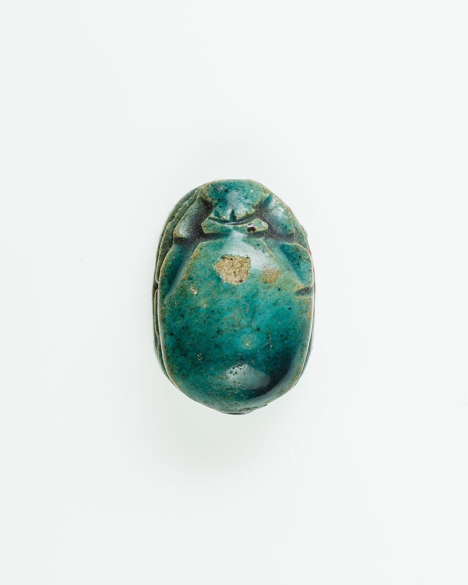 Scarab Inscribed with Hieroglyphs, Green glazed steatite