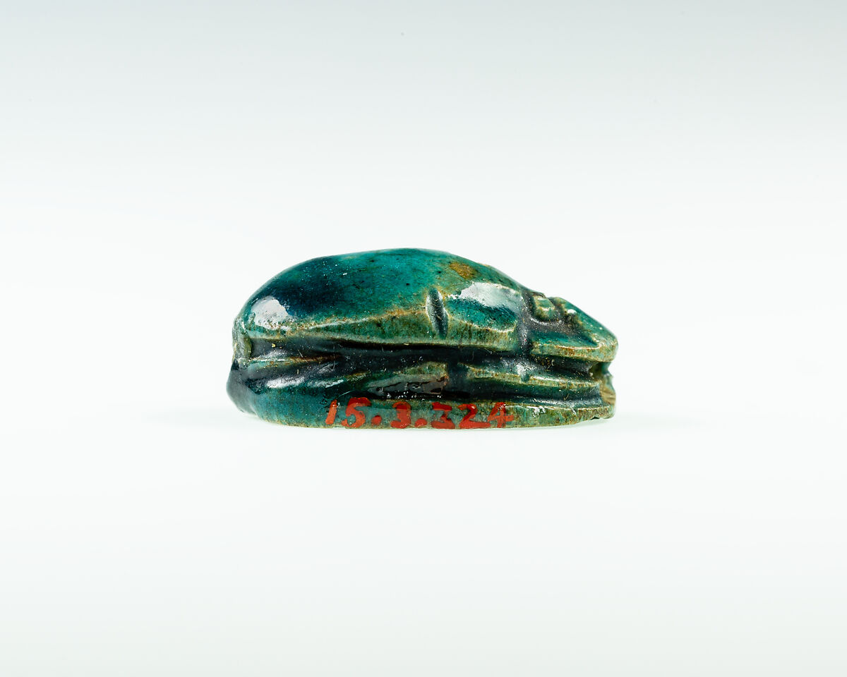 Scarab Inscribed with Hieroglyphs, Green glazed steatite