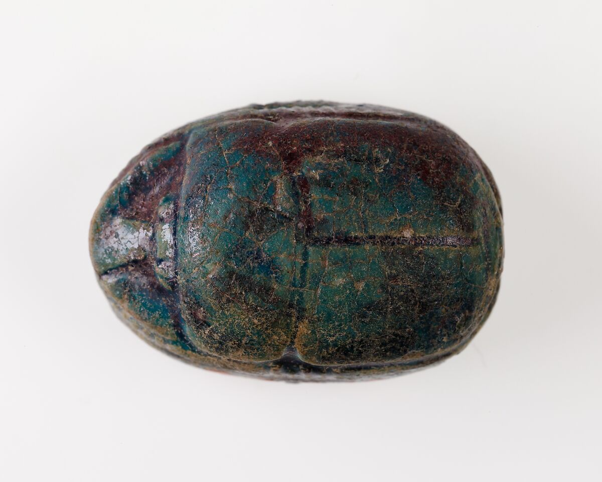 Scarab with Uraeus and Papyrus Plants, Dark green glazed steatite