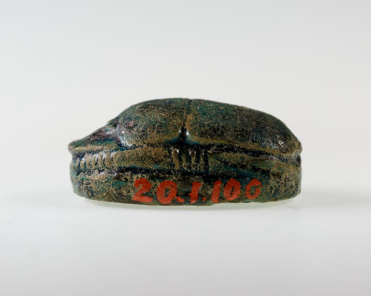 Scarab with Uraeus and Papyrus Plants, Dark green glazed steatite