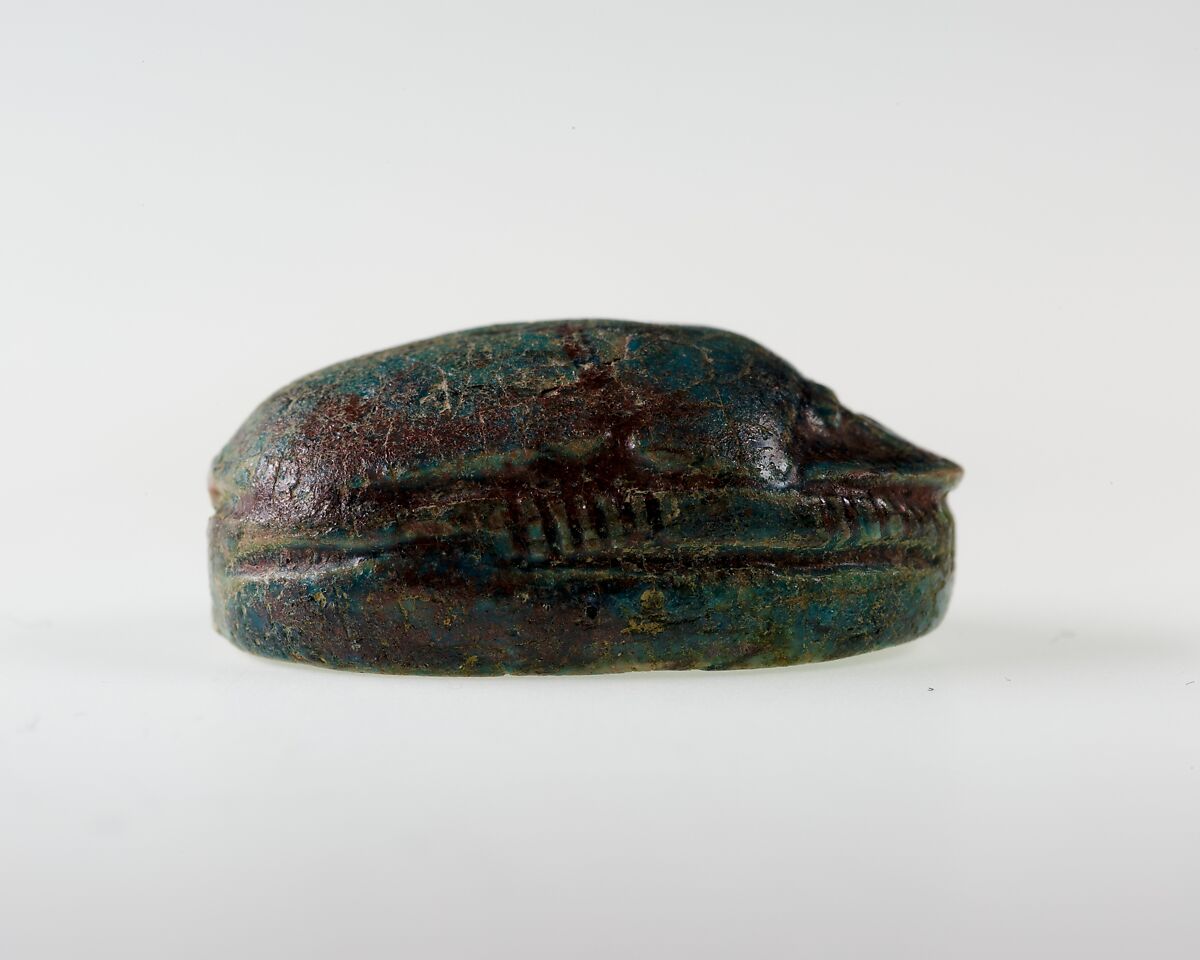 Scarab with Uraeus and Papyrus Plants, Dark green glazed steatite