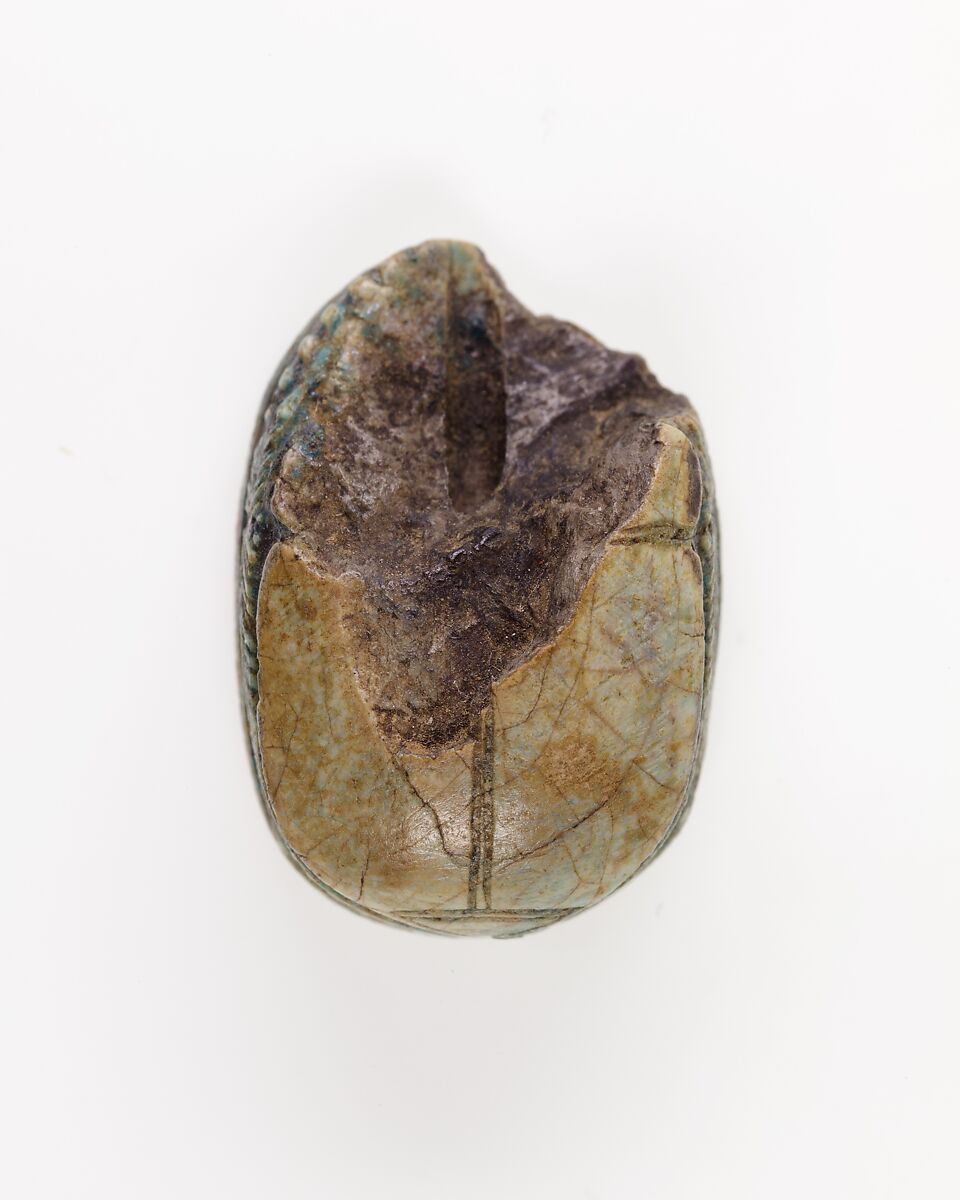 Scarab with Scrolls and Hieroglyphs, Green glazed steatite