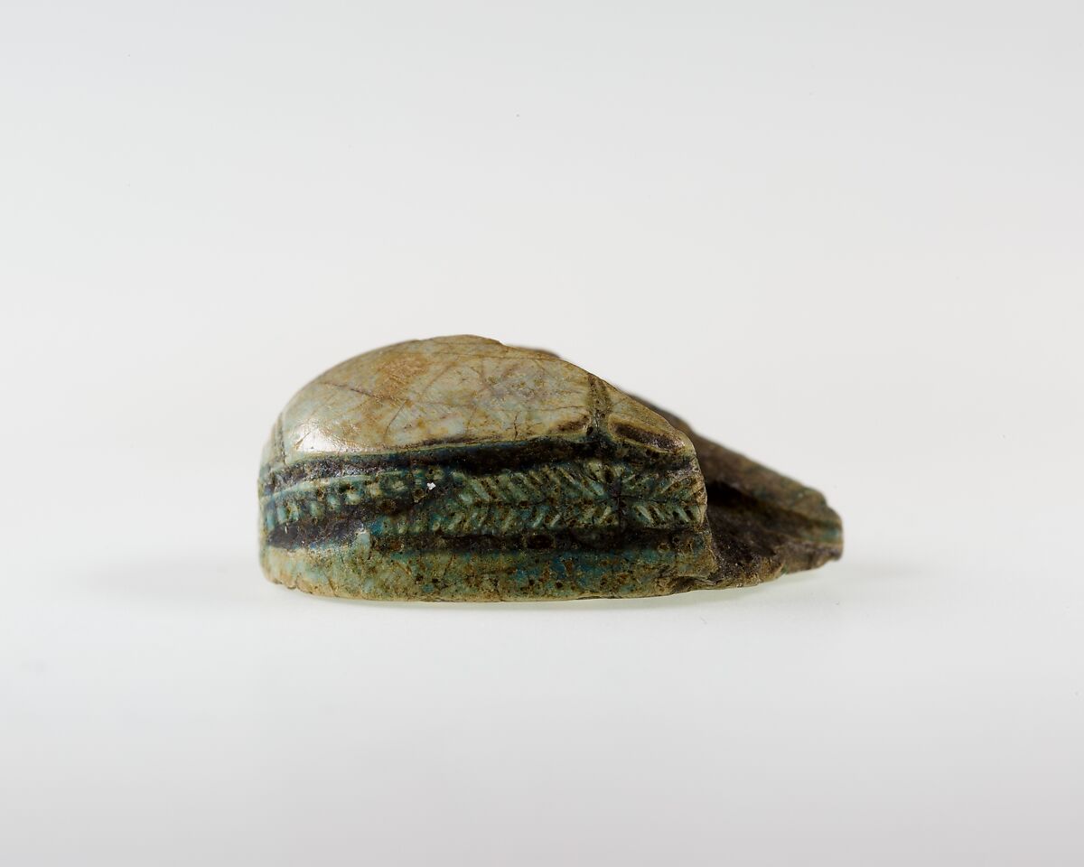 Scarab with Scrolls and Hieroglyphs, Green glazed steatite