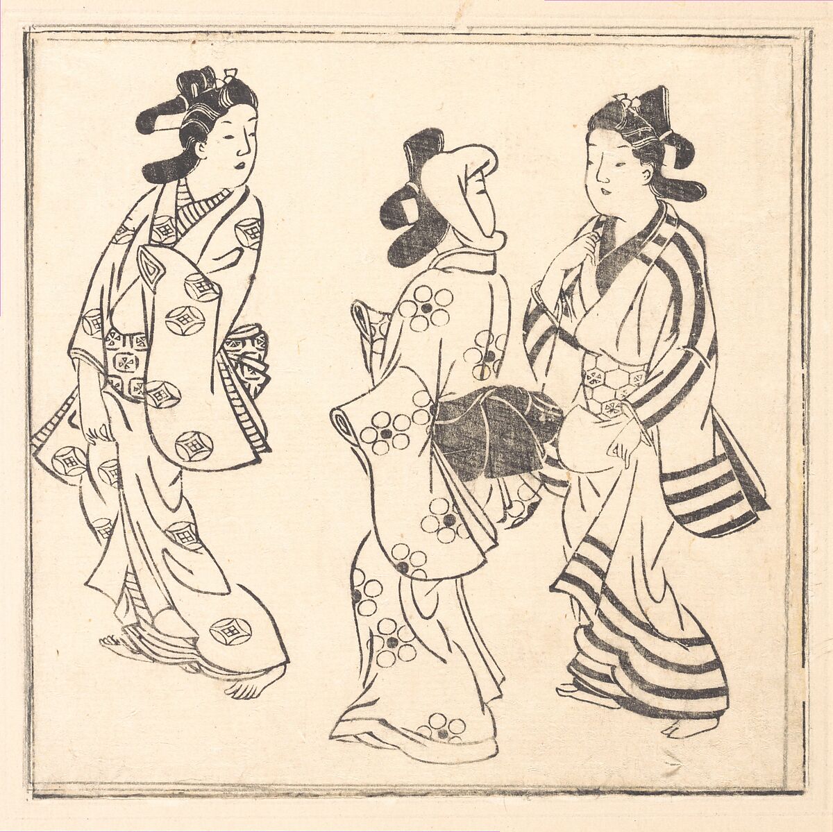 Leaf from a Book Entitled: Wakoku Hiaku-jo: One Hundred Japanese Women, Hishikawa Moronobu 菱川師宣 (Japanese, 1618–1694), Monochrome woodblock print; ink on paper, Japan 