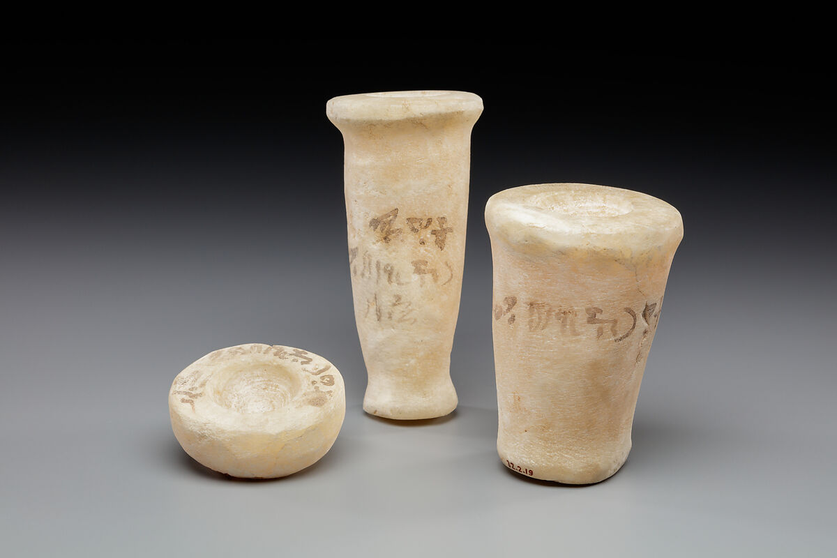 Model Dish from a Foundation Depsoit, Travertine (Egyptian alabaster), paint