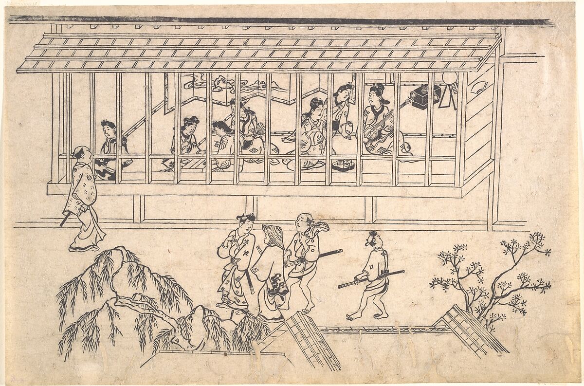 The Sixth Scene from Scenes of the Pleasure Quarter at Yoshiwara in Edo, Hishikawa Moronobu 菱川師宣 (Japanese, 1618–1694), Monochrome woodblock print; ink on paper, Japan 
