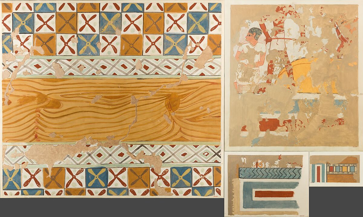 Boats Moored Along the Water, Winlock's Tomb 5, Unknown Copyist, Tempera on paper