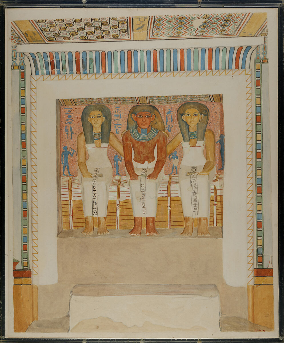 Seated Figures in a Niche, Tomb of Tjay, Charles K. Wilkinson, Tempera on paper 