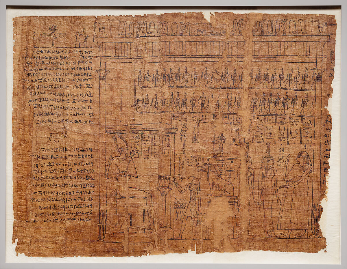 Part of a funerary papyrus showing the judgment before Osiris, Papyrus, ink 