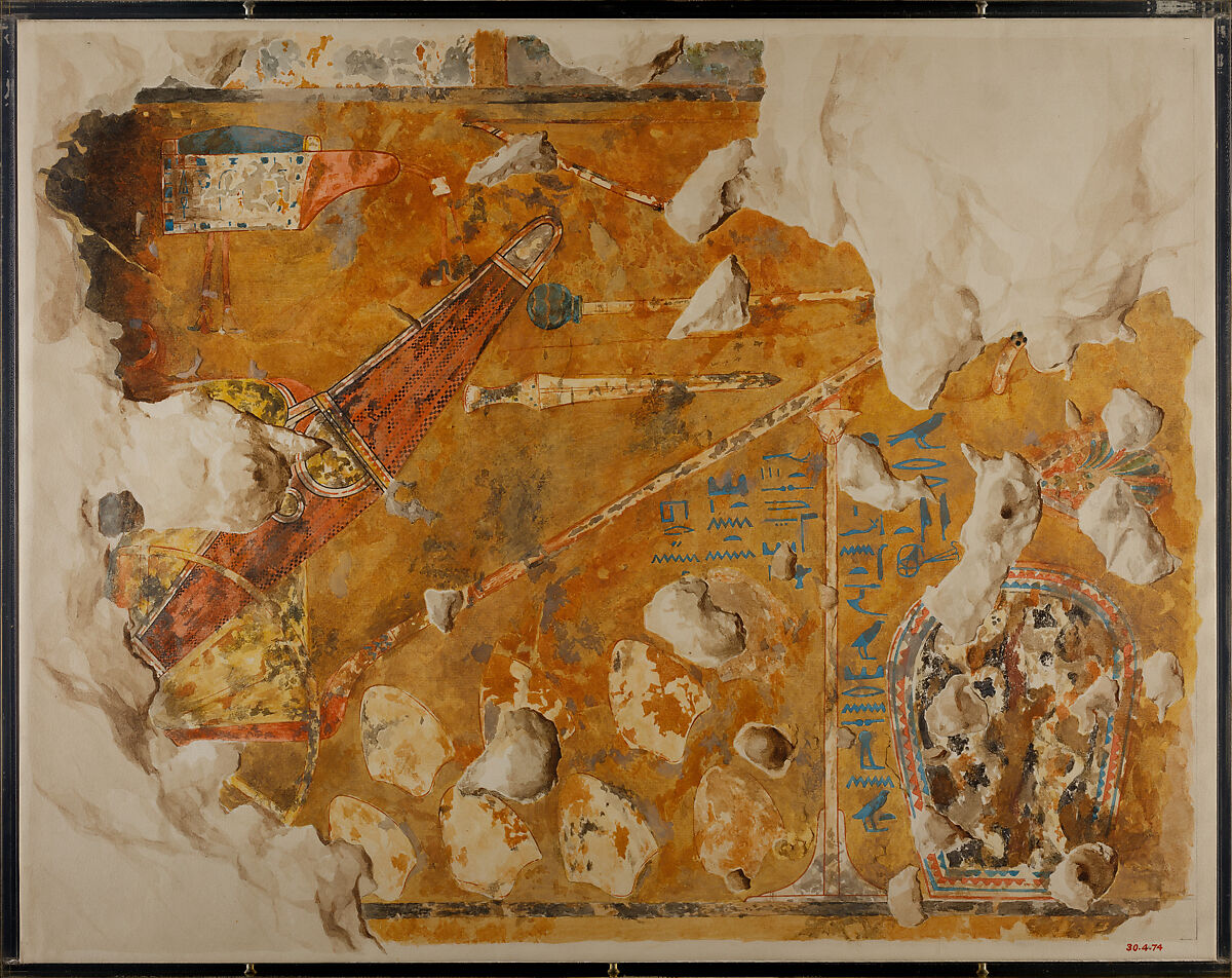 Chariot and Weapons, Tomb of Qenamun, Nina de Garis Davies (1881–1965) or, Tempera on paper 