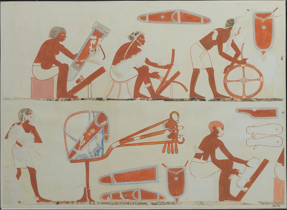 Wood and Leather Craftsmen, Tomb of Hapu, Nina de Garis Davies (1881–1965), Tempera on paper 