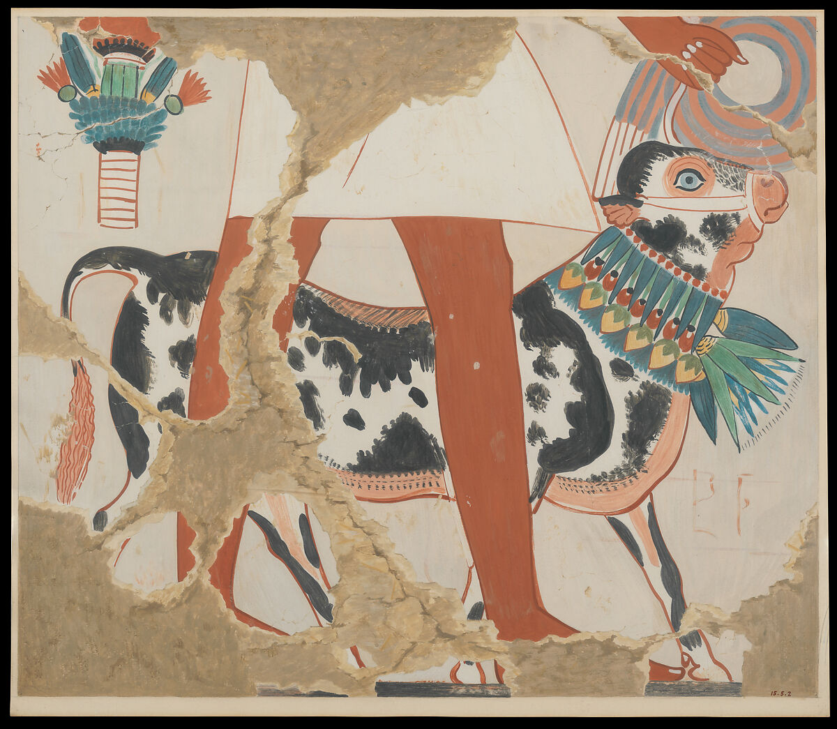 Detail of a Bull from a Procession of Offering Bearers, Nina de Garis Davies (1881–1965)  , Egyptian Expedition Graphic Section, Tempera on paper 