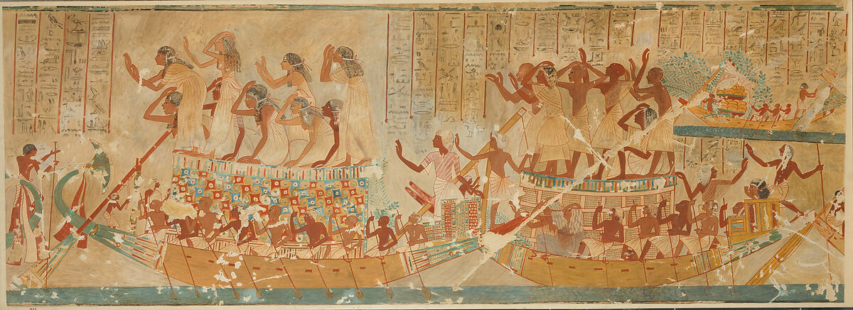 Boats with Mourners and Provisions, Tomb of Neferhotep, Nina de Garis Davies (1881–1965), Tempera on paper 