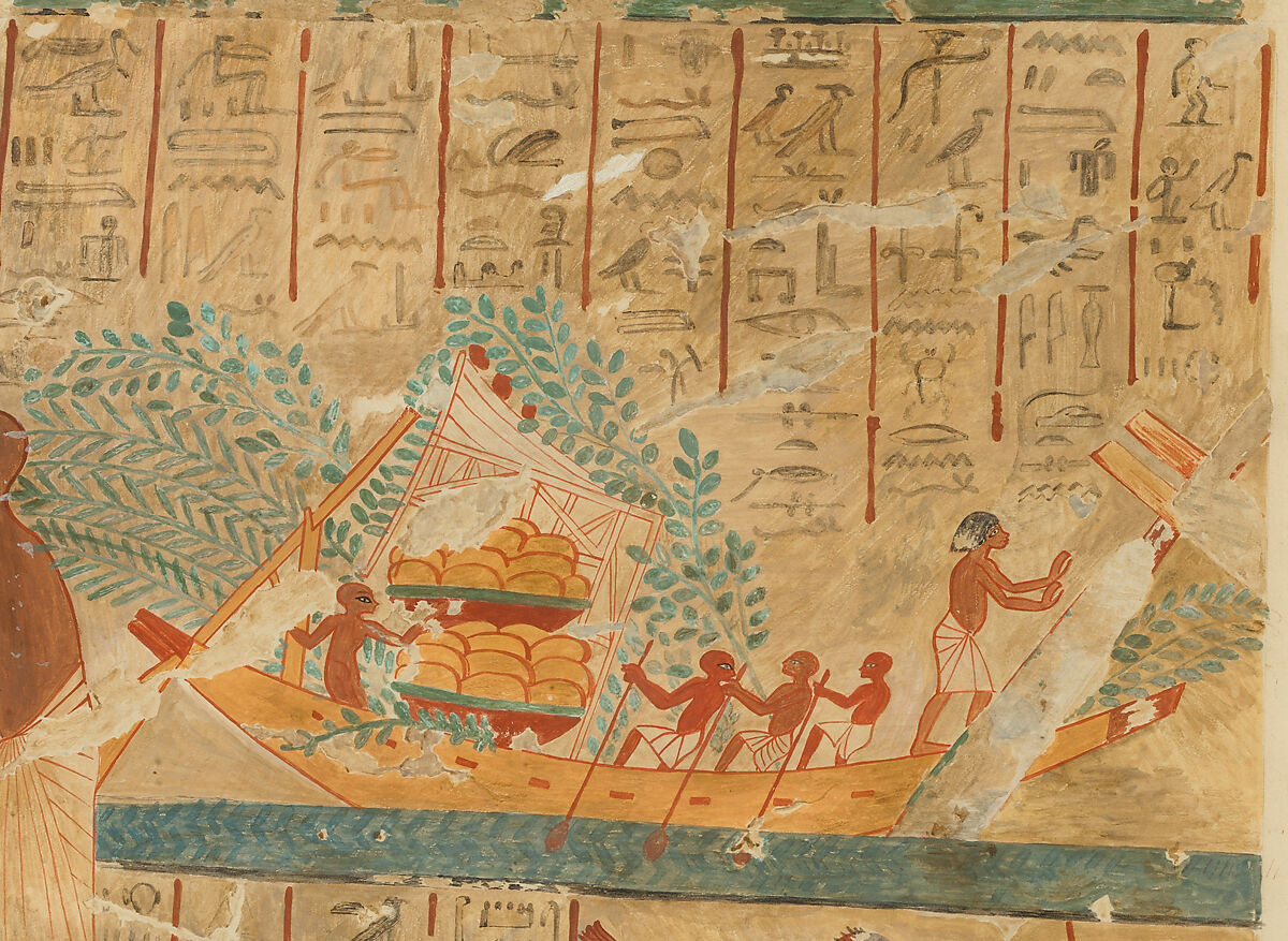 Boats with Mourners and Provisions, Tomb of Neferhotep, Nina de Garis Davies (1881–1965), Tempera on paper
