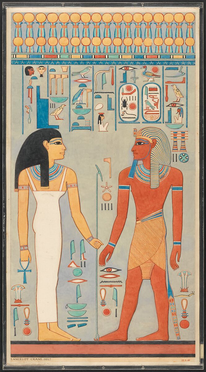 The King with Isis, Tomb of Haremhab, Lancelot Crane (British, 1880–1918), Tempera on paper 
