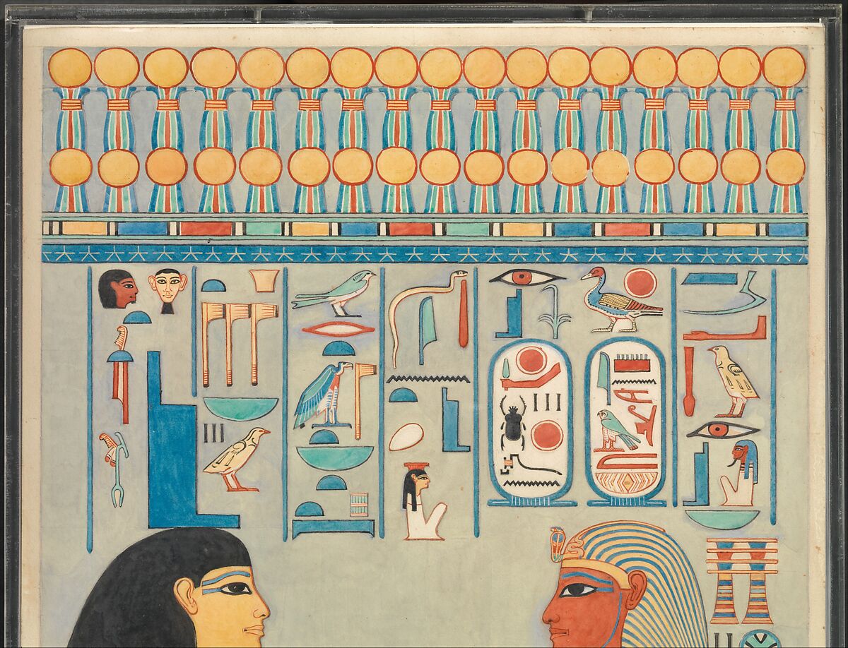 The King with Isis, Tomb of Haremhab, Lancelot Crane (British, 1880–1918), Tempera on paper