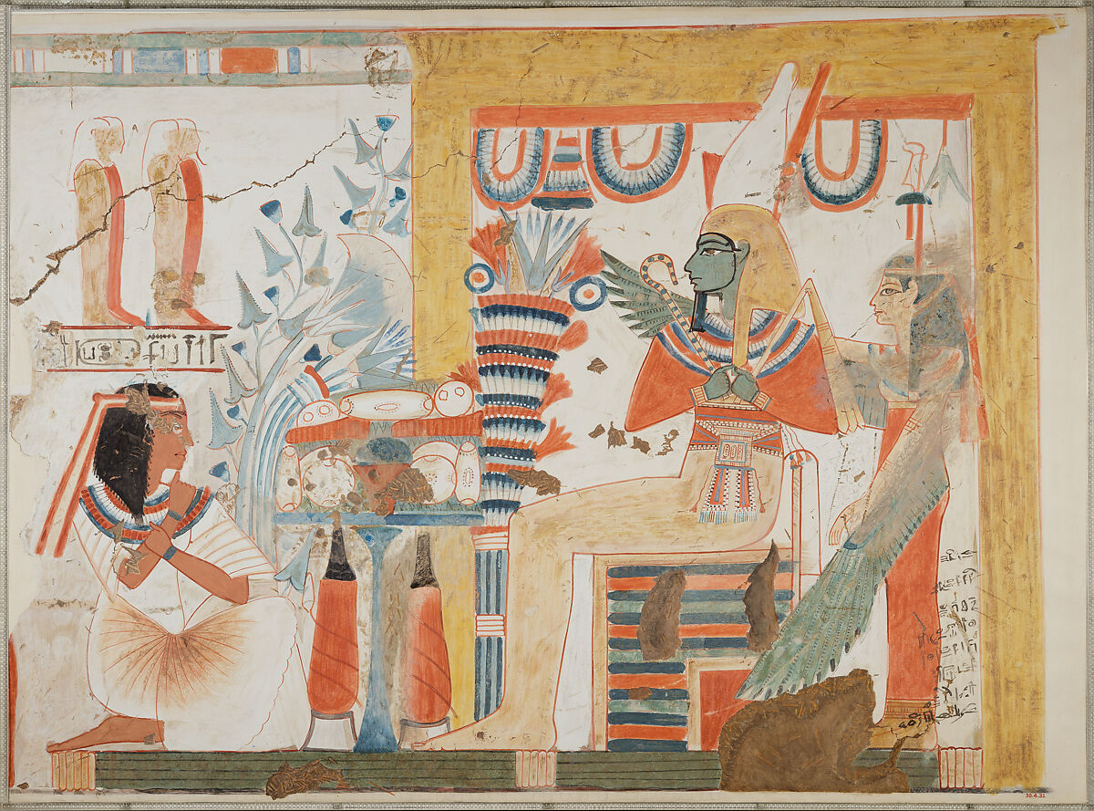 Userhat Kneeling Before Osiris and the Goddess of the West, Tomb of Userhat, Norman de Garis Davies (1865–1941), Tempera on paper 