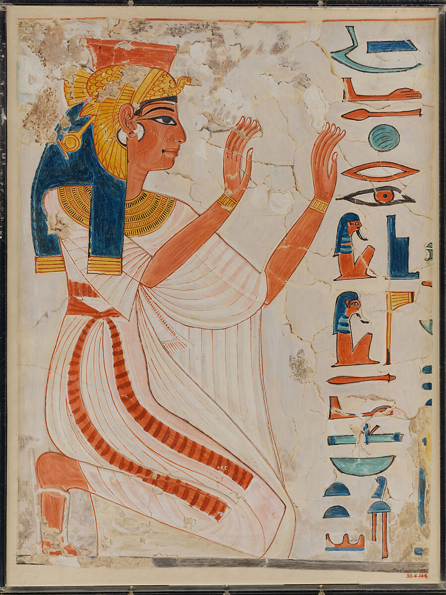 Queen Nefertari Kneeling in Adoration, Tomb of Nefertari, Nina de Garis Davies (1881–1965), Tempera on paper 