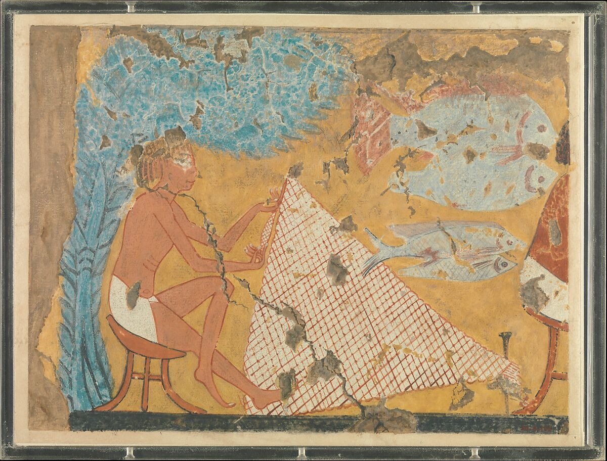 Man Making a Net, Tomb of Ipuy, Norman de Garis Davies (1865–1941), Tempera on paper 