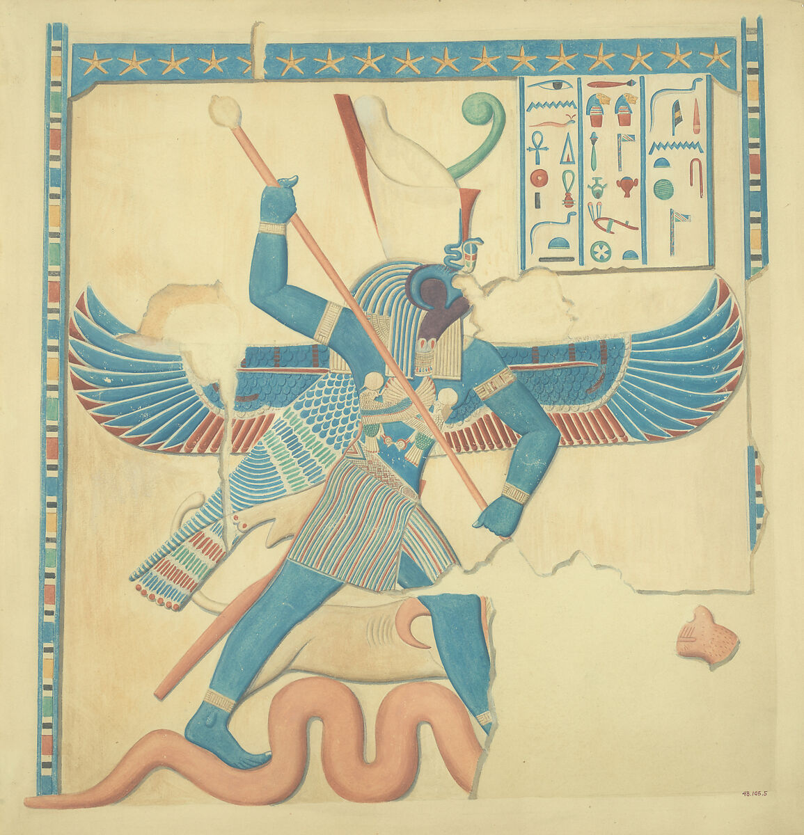 Seth Slaying a Serpent, Temple of Amun at Hibis, Charles K. Wilkinson, Tempera on paper 