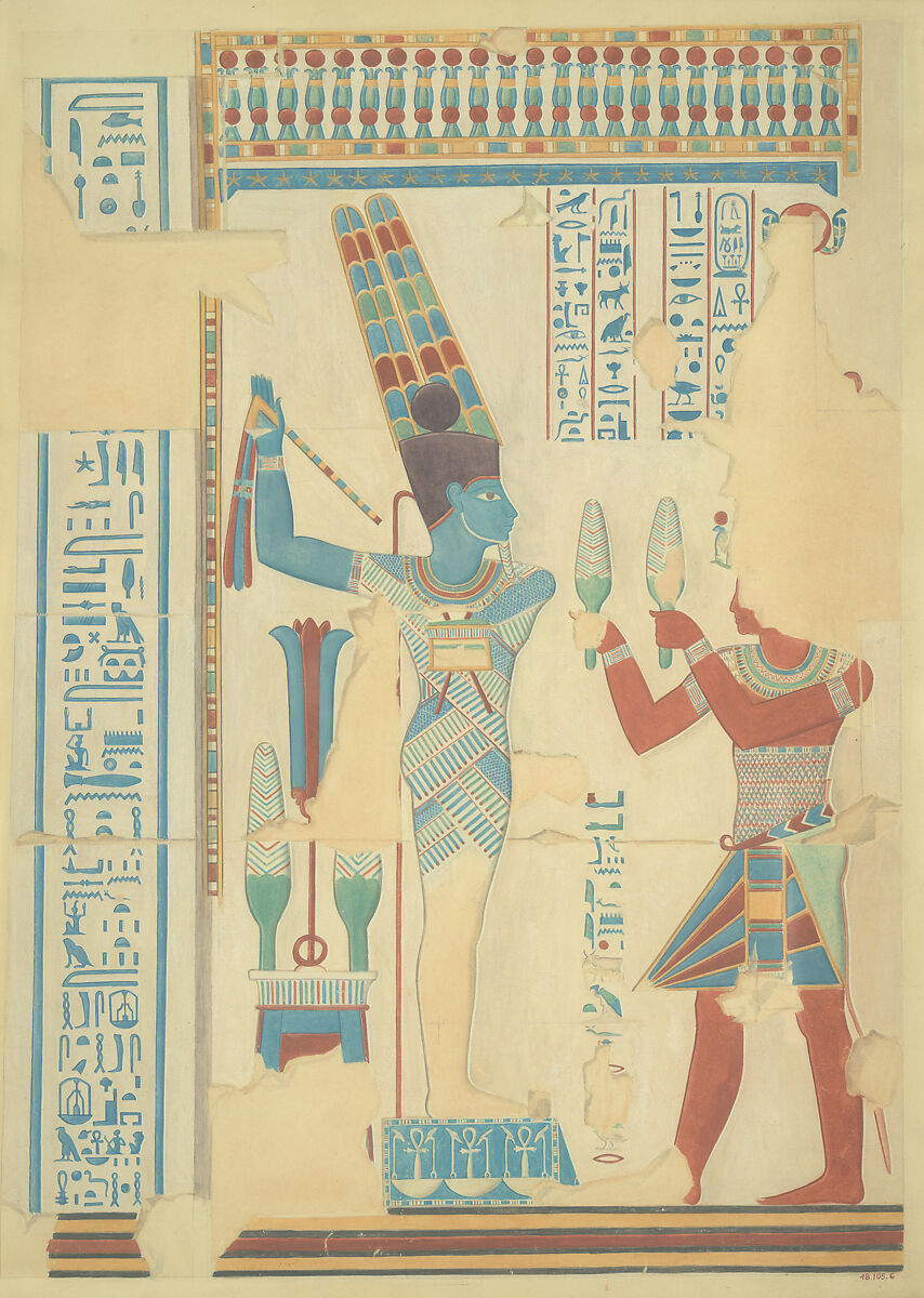 Darius I Offering to Amun, Temple of Amun at Hibis, Charles K. Wilkinson, Tempera on paper 