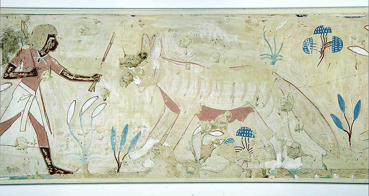 Man Confronting a Hyena, Tomb of Amenemhab, Nina de Garis Davies (1881–1965), Tempera on paper