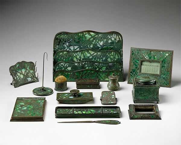 Pen Rack, Designed by Louis C. Tiffany (American, New York 1848–1933 New York), Favrile glass, bronze, American 