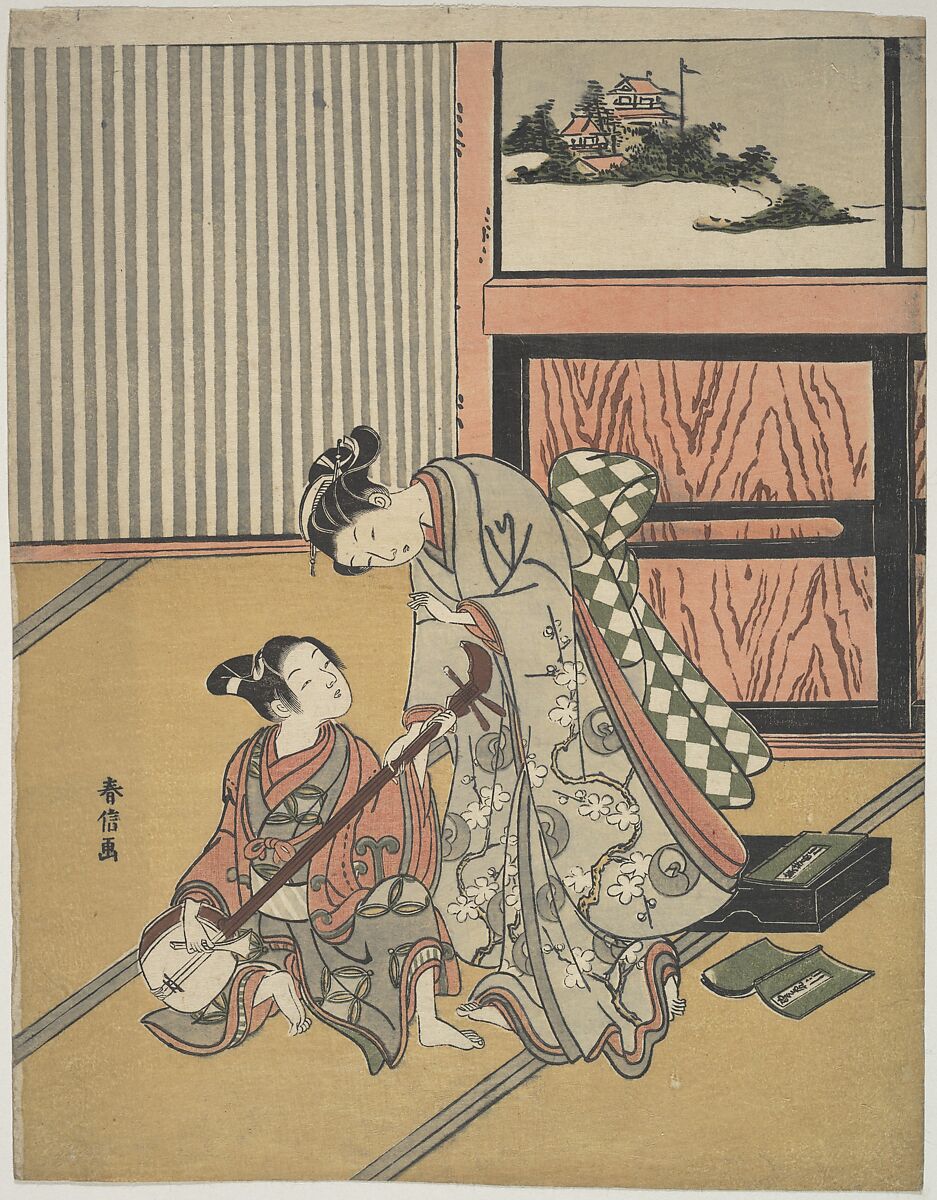 The Music Lesson, Suzuki Harunobu (Japanese, 1725–1770), Woodblock print; ink and color on paper, Japan 