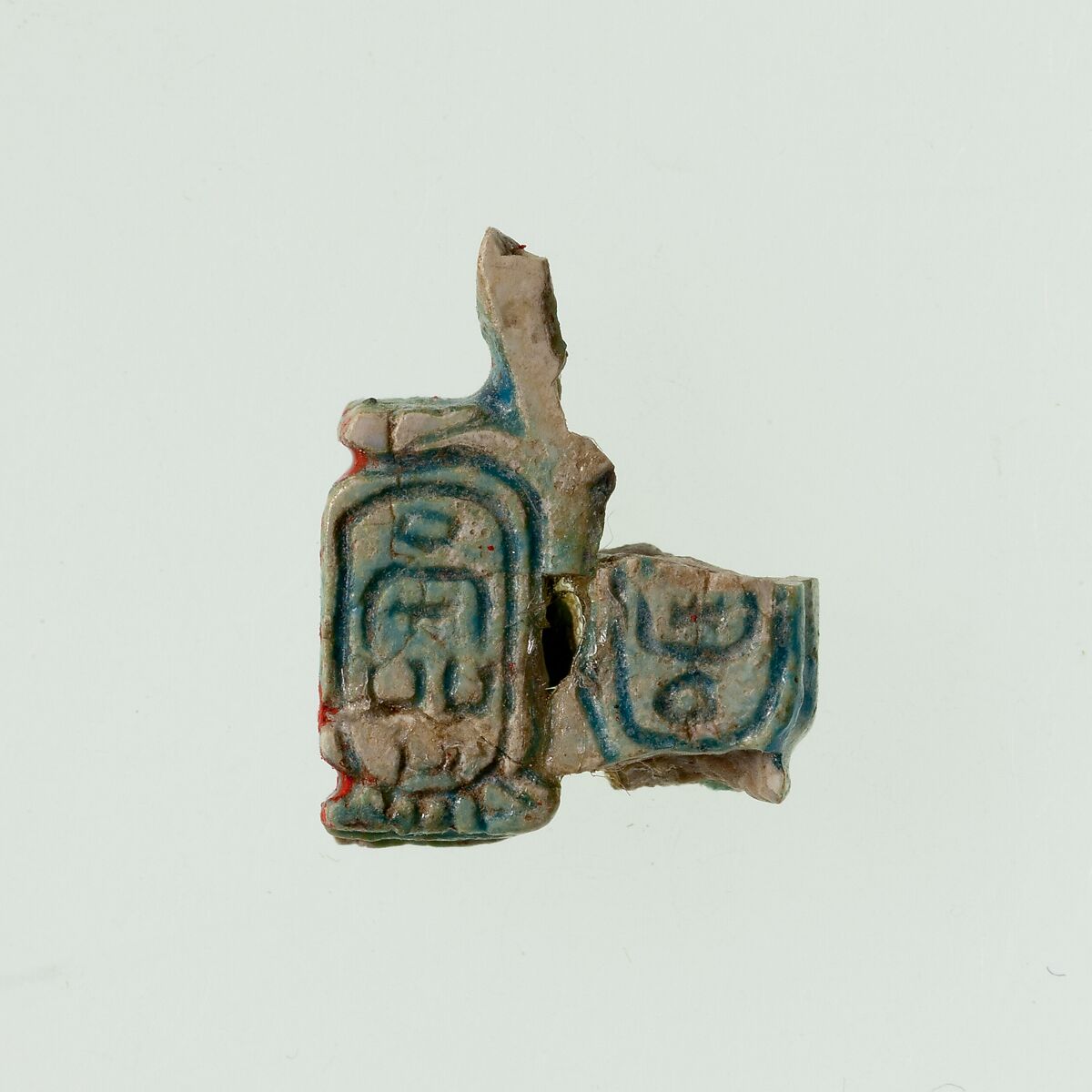 Plaque, two cartouches with names of Amenemhat II, Faience, blue-green glaze 