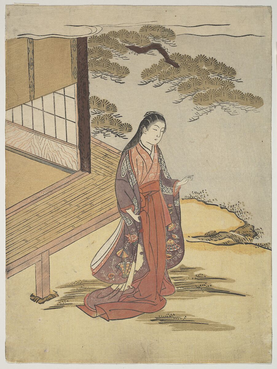 Lady Komachi, Suzuki Harunobu (Japanese, 1725–1770), Woodblock print; ink and color on paper, Japan 